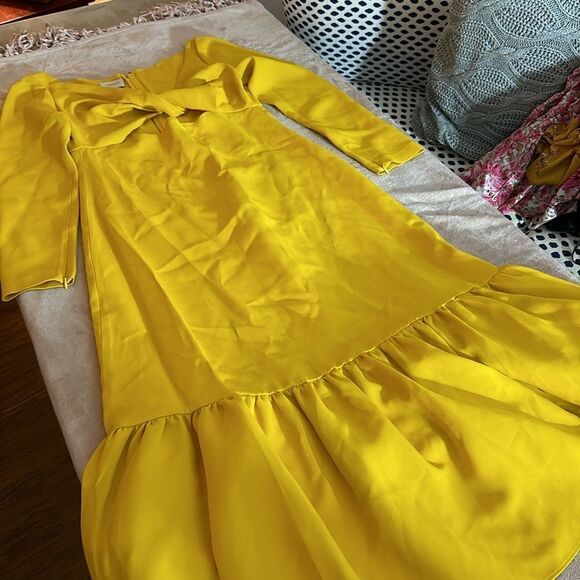 NEW Giambattista Valli Twist-front midi dress yellow - size 48 (US 12/XL) - Picture 7 of 12